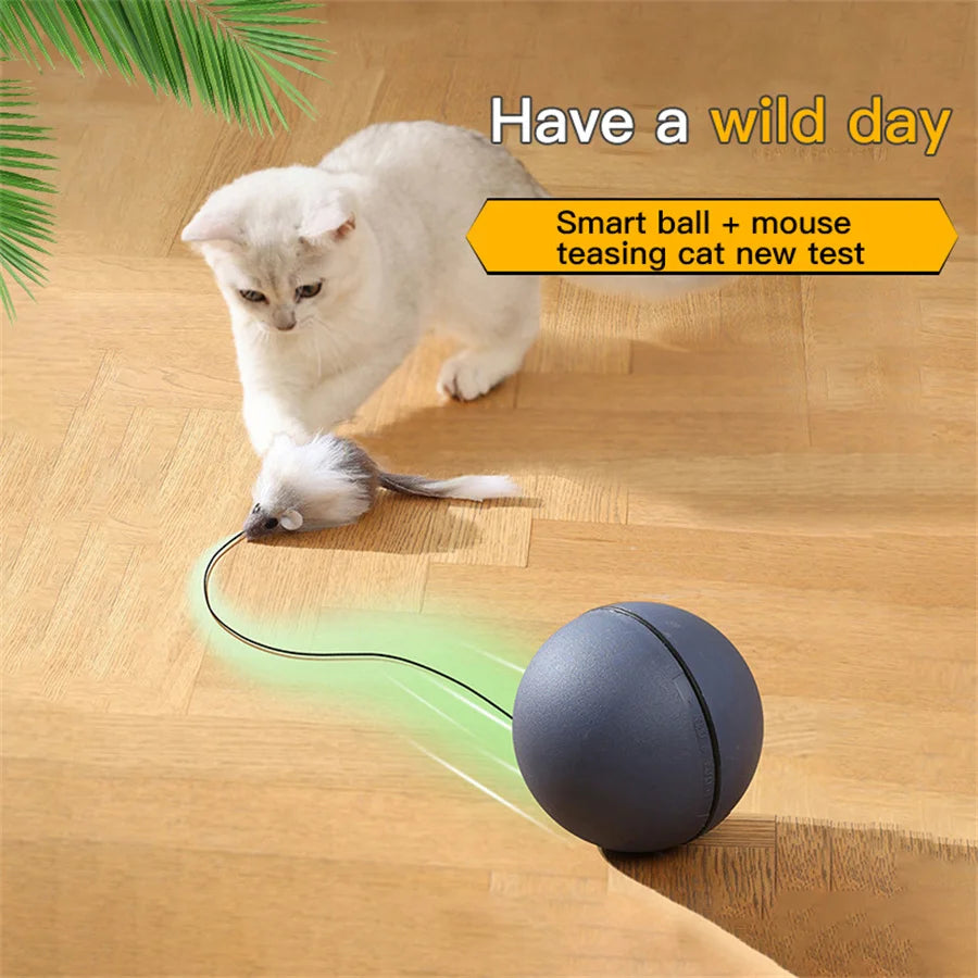 "Battery-Operated" Interactive Cat Toy Ball With Tracking Mouse - Automatic Rolling Teaser For All Breeds, Battery-Powered (Batt